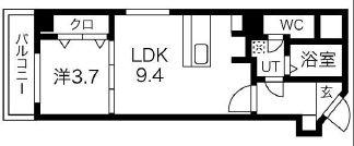 リップル南森町I(1LDK/3階)の間取り写真