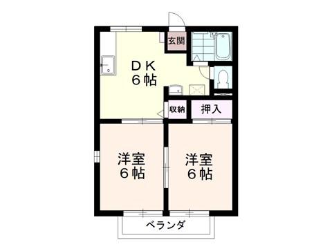 アジサイハイツA棟(2DK/1階)の間取り写真