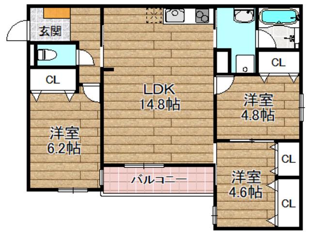 ボヌール高槻(3LDK/2階)の間取り写真