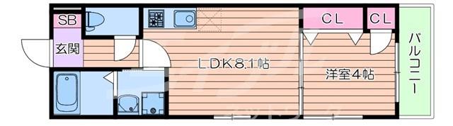 F ASECIA VERT(1LDK/2階)の間取り写真