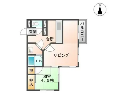 串東ハイツタウン1号棟(1LDK/2階)の間取り写真