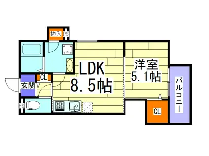 ラモーナ東光町I(1LDK/1階)の間取り写真