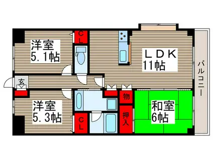 むさしのサンケイマンション(3LDK/2階)の間取り写真