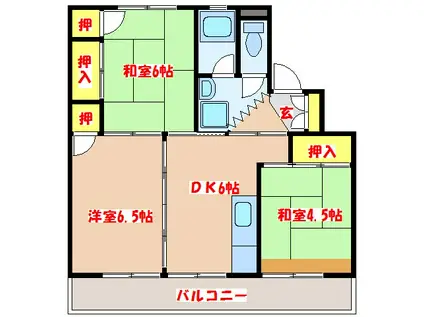 フォレストタウン川内1号棟(3DK/3階)の間取り写真