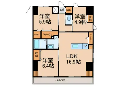 友田町店舗付きマンション(3LDK/8階)の間取り写真