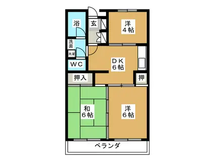 市川クローバーハイツ吉野(3DK/3階)の間取り写真