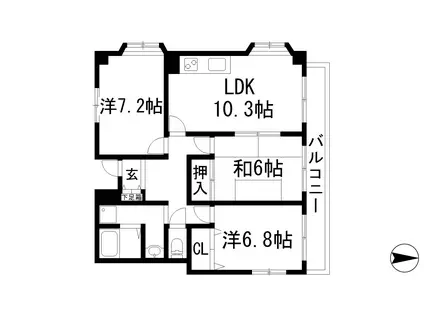 ドルミM宝塚(3LDK/1階)の間取り写真