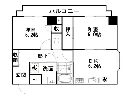 サンビューハイツ新宿(2DK/3階)の間取り写真