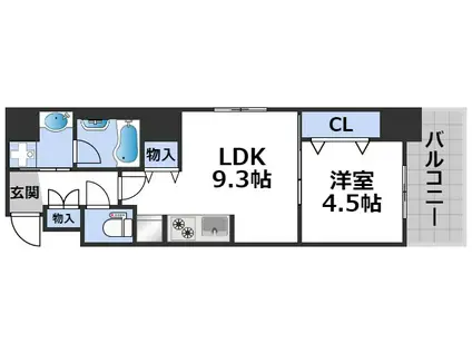 地下鉄千日前線 阿波座駅 徒歩6分 9階建 築2年(1LDK/2階)の間取り写真