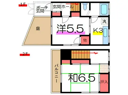 湧井コーポ(2K/2階)の間取り写真