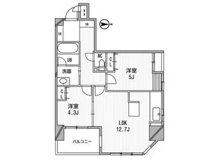 アーデンタワー北堀江(2LDK/2階)の間取り写真