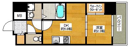 セレニテ江坂グランデ(1DK/2階)の間取り写真