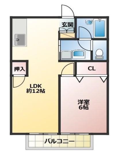 メゾン・T2 B棟(1LDK/2階)の間取り写真