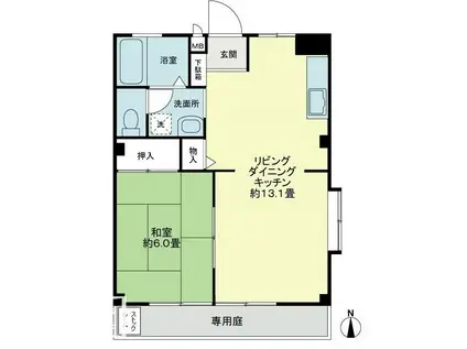 フォブール円座II(1LDK/1階)の間取り写真