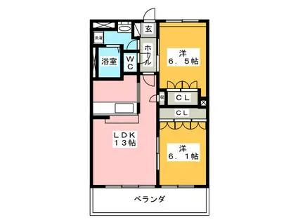 ウッドヴィレッジII(2LDK/4階)の間取り写真