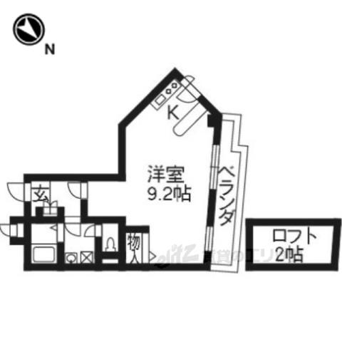 ソレイユ西山(1K/2階)の間取り写真