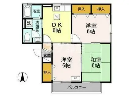 グリーンハイツ小山B棟(3DK/1階)の間取り写真