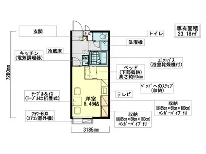 シャンブルつやま(1K/2階)の間取り写真