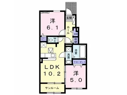 ロータス川宮3(2LDK/1階)の間取り写真