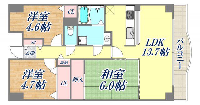 デメテル高取台(3LDK/10階)の間取り写真
