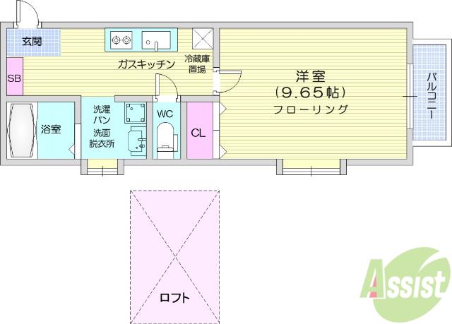 エルマーノ愛子中央 参番館(1K/1階)の間取り写真