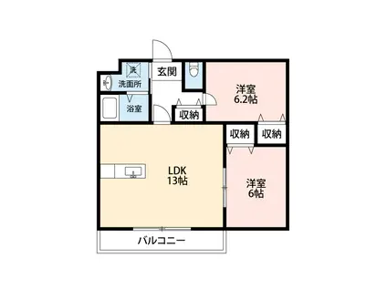 コンフォート小川(2LDK/2階)の間取り写真