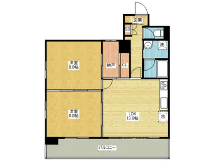 ゴールドハイツ渡辺(2LDK/10階)の間取り写真