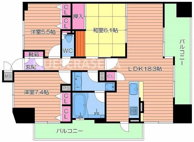 グランアッシュ野江(3LDK/9階)の間取り写真