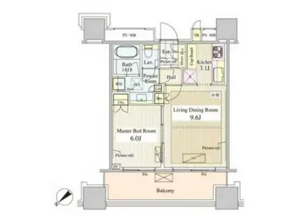 パークコート千代田富士見ザ タワー(1LDK/5階)の間取り写真