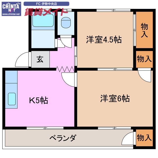 コーポフジ(2K/1階)の間取り写真