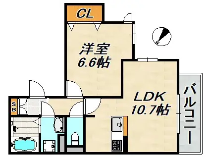 PISTA神戸板宿(1LDK/3階)の間取り写真
