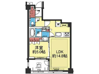 KDXレジデンス横濱紅葉坂(1LDK/1階)の間取り写真