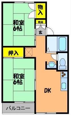 アザリアハイタウンB棟(2DK/2階)の間取り写真
