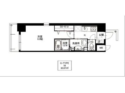 カトルセゾン金山(1K/7階)の間取り写真