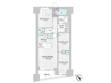 ザ・グランクラッセ日本橋イースト(3LDK/9階)の間取り写真