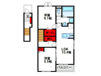 エクシード・ヴィラ津屋崎I(2LDK/2階)の間取り写真