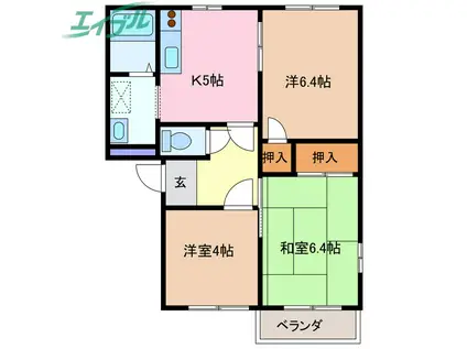 リバーサイド日永(3DK/2階)の間取り写真