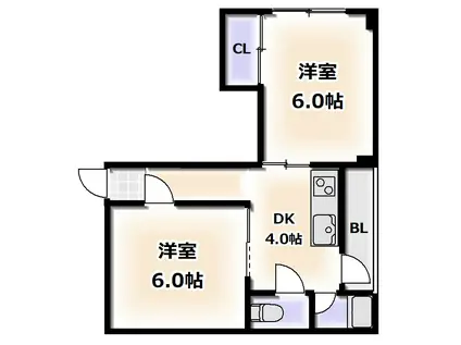 グランビルド長居(2DK/4階)の間取り写真