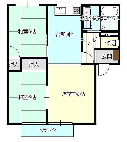 フレグランス光B棟(3DK/1階)の間取り写真
