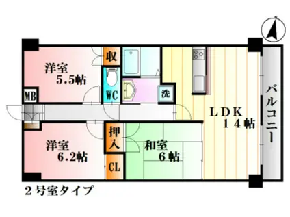 天衣中筋(3LDK/9階)の間取り写真
