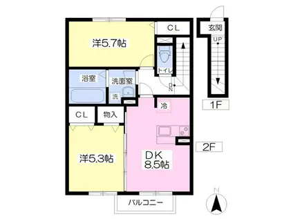 ユニティー郡山北I(2DK/2階)の間取り写真