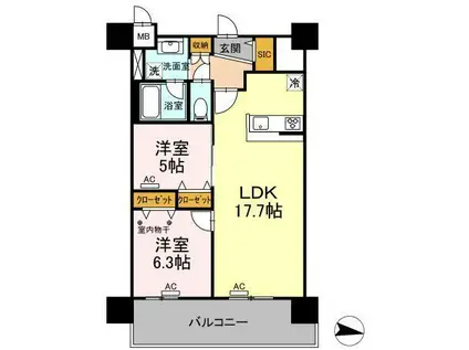 PARK AVENUE イースト(2LDK/8階)の間取り写真