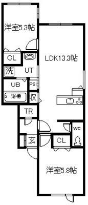 ブルームーンH&M(2LDK/1階)の間取り写真