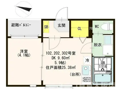 ハーモニーテラス新喜多東II(1DK/2階)の間取り写真