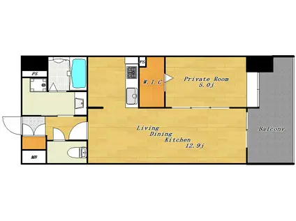 THEGRANDWASHU中広通(1LDK/7階)の間取り写真