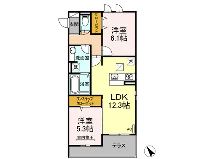 フェリーチェ A棟(2LDK/1階)の間取り写真