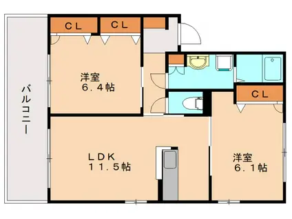 ハッピーコーギヴィルB(2LDK/1階)の間取り写真