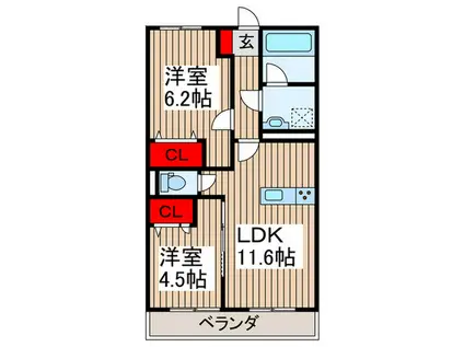 MOCXION KAWA(2LDK/2階)の間取り写真