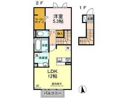 プリマベール(1LDK/2階)の間取り写真