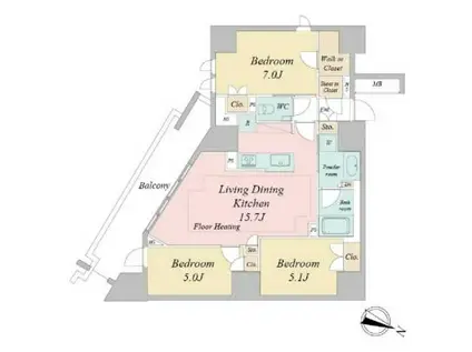 ドゥーエ早稲田(3LDK/3階)の間取り写真